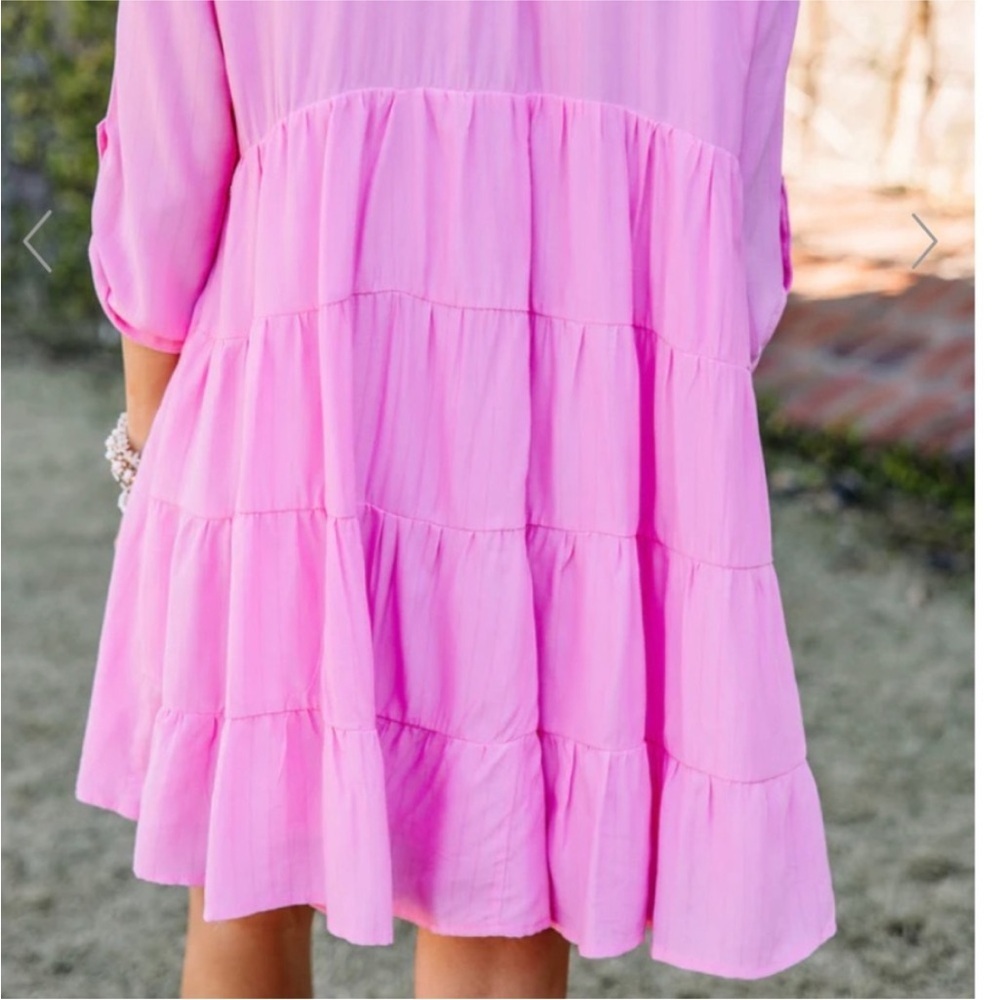 Entro Womens Barbie Pink Baby Doll Long Sleeve Button Up Dress Size Large - Picture 3 of 11